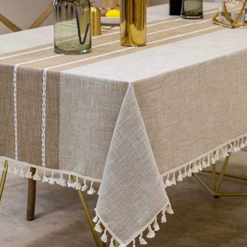 Elegant Beige Tassel Tablecloth